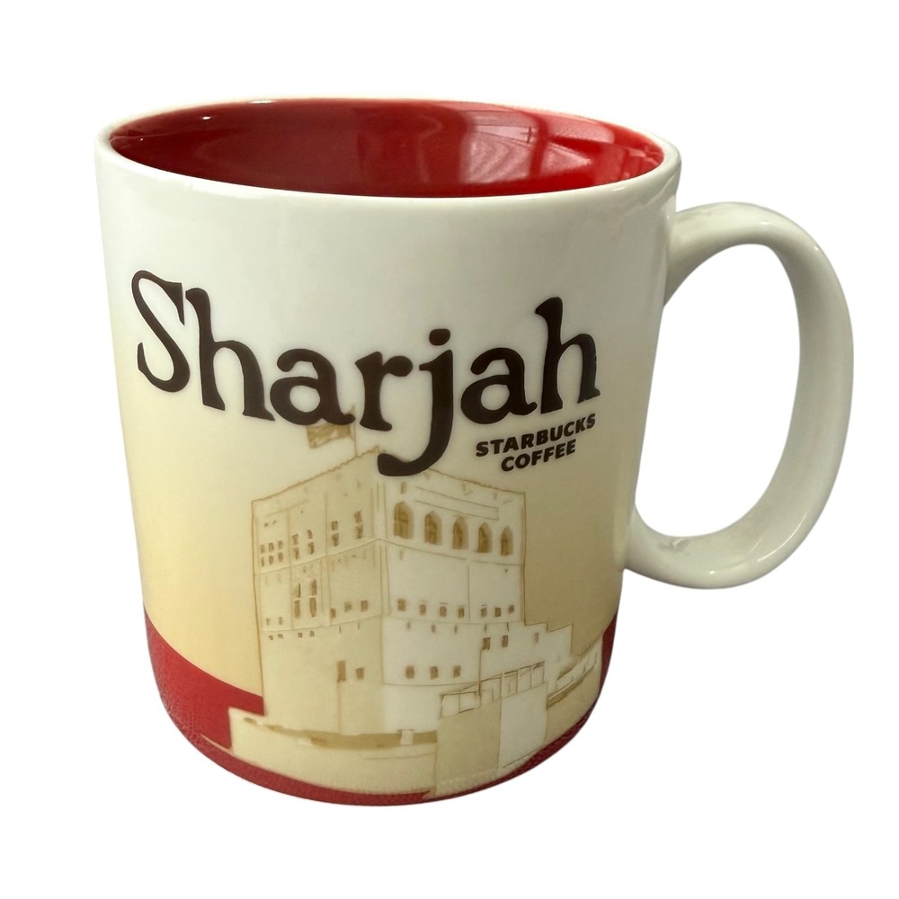 Starbucks Sharjah Rare Global Icon Series Coffee Mug Red Cream UAE 16oz 2011